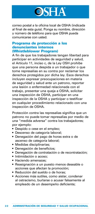 Page 26: correo postal a la oficina local de OSHA (indicada al final de esta guía). …