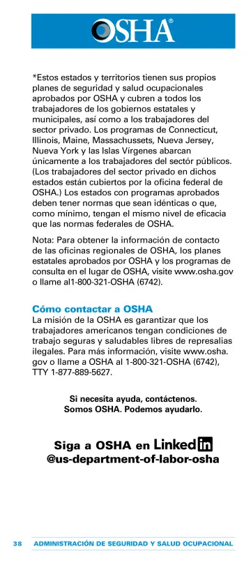 Page 42: *Estos estados y territorios tienen sus propios planes de seguridad y salud ocupacionales…