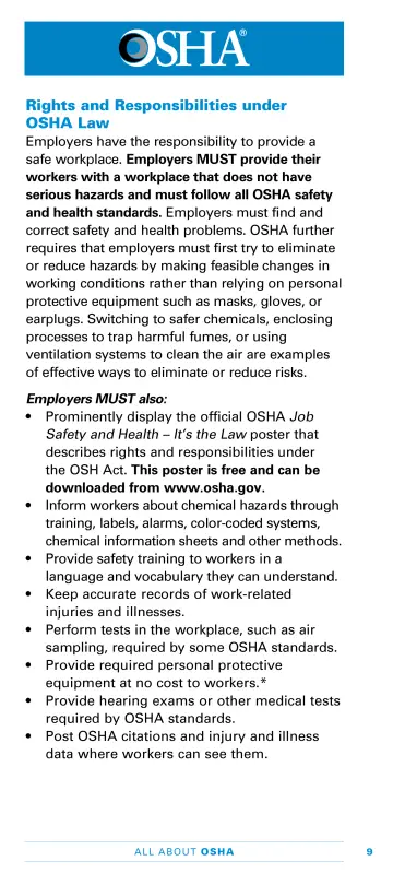 Page 11: Rights and Responsibilities under OSHA Law
