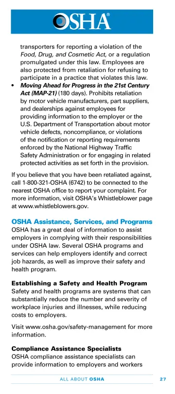 Page 29: transporters for reporting a violation of the Food, Drug, and Cosmetic Act, or a…