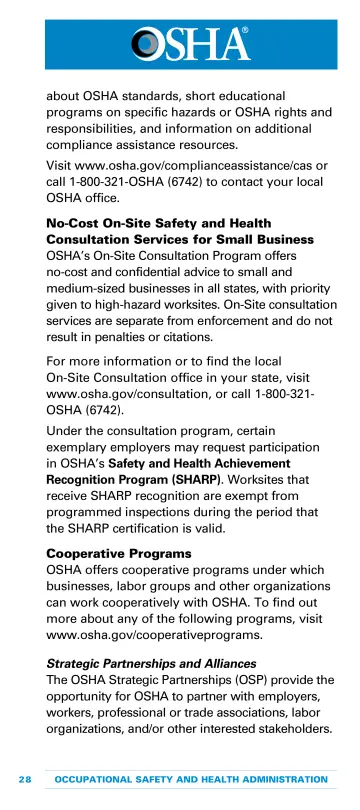 Page 30: about OSHA standards, short educational programs on specific hazards or OSHA rights and…