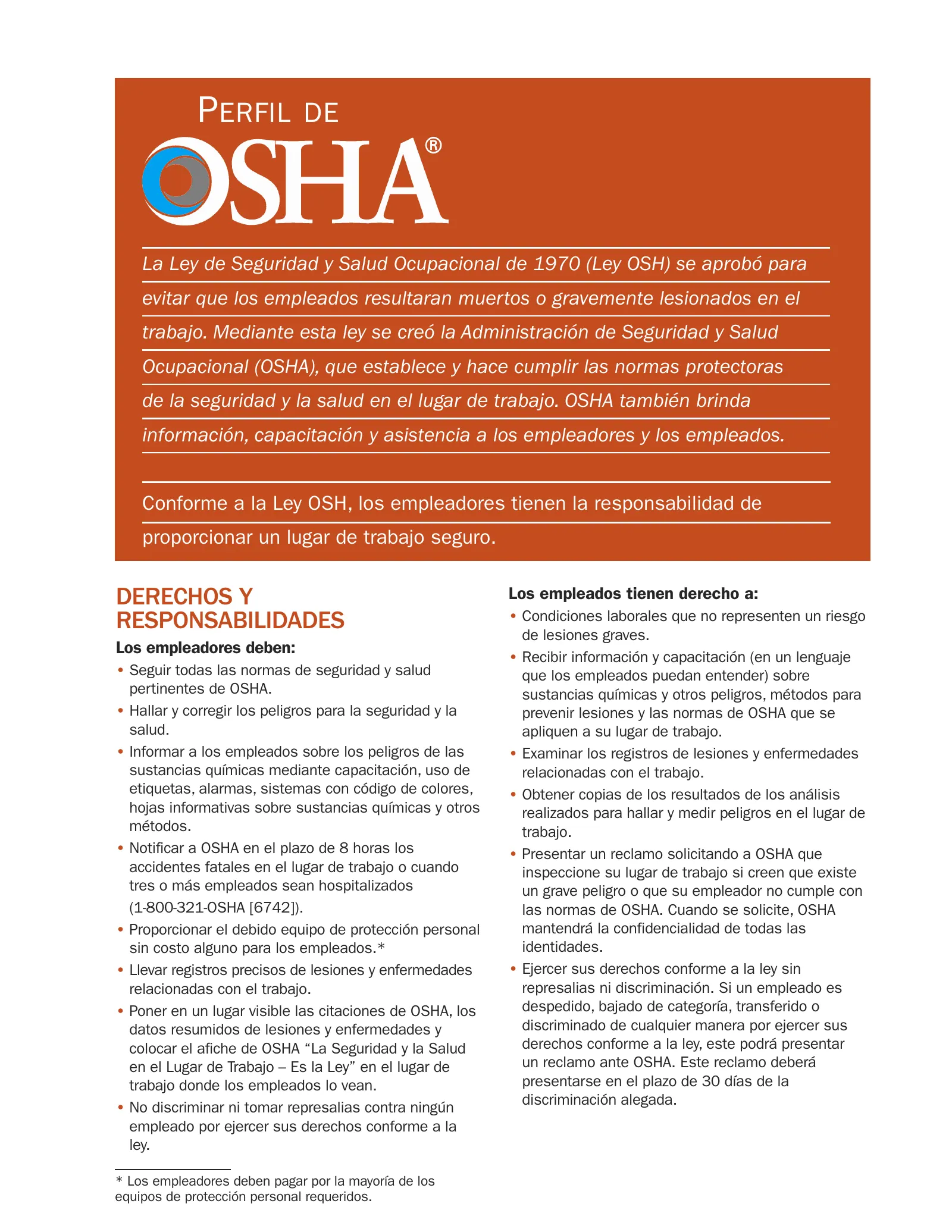 OSHA At-A-Glance (OSHA 3454) (en español), page 1: P ERFIL DE