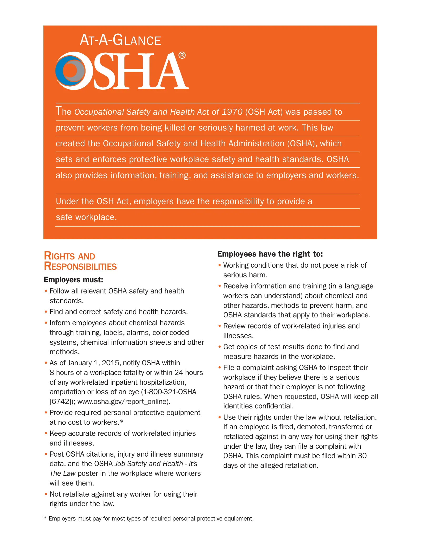 OSHA At-A-Glance (OSHA 3439), page 1: A T -A-G LANCE