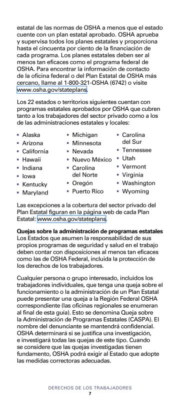 Page 9: estatal de las normas de OSHA a menos que el estado cuente con un plan estatal aprobado. …