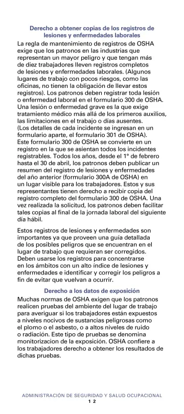 Page 14: Derecho a obtener copias de los registros de lesiones y enfermedades laborales