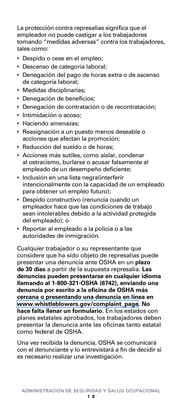 Page 20: La protección contra represalias significa que el empleador no puede castigar a los…