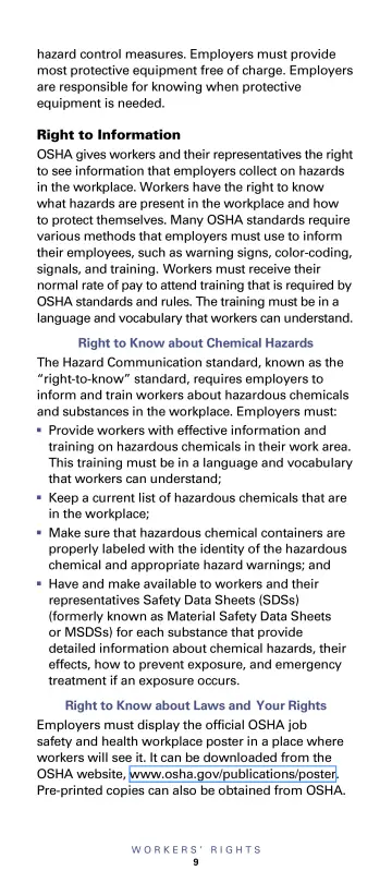 Page 11: hazard control measures. Employers must provide most protective equipment free of charge. …