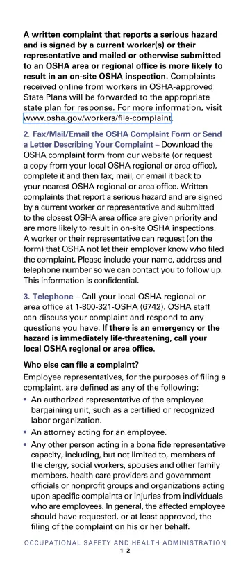 Page 14: A written complaint that reports a serious hazard and is signed by a current worker(s) or…