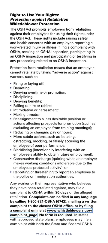 Page 17: Right to Use Your Rights: Protection against Retaliation Whistleblower Protection