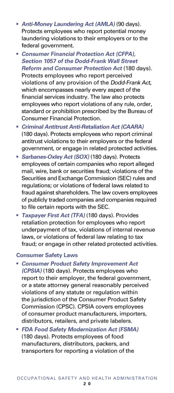 Page 22: Anti-Money Laundering Act (AMLA) (90 days). Protects employees who report potential money…
