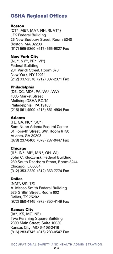 Page 26: OSHA Regional Offices