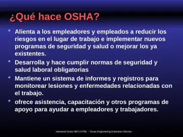 Slide 5: ¿Qué hace OSHA?