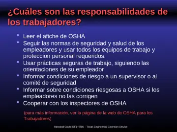 Slide 8: ¿Cuáles son las responsabilidades de los trabajadores?