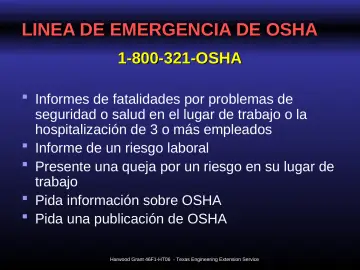 Slide 41: LINEA DE EMERGENCIA DE OSHA