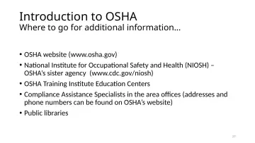Slide 27: Introduction to OSHA