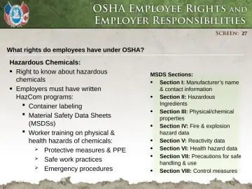 Slide 27: Right to know about hazardous chemicals