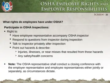 Slide 33: What rights do employees have under OSHA?