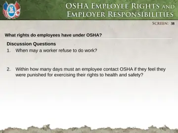 Slide 38: What rights do employees have under OSHA?