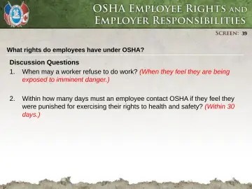 Slide 39: What rights do employees have under OSHA?