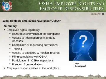 Slide 40: What rights do employees have under OSHA?