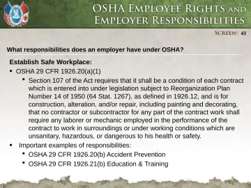 Slide 43: What responsibilities does an employer have under OSHA?