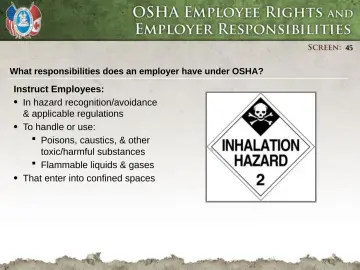 Slide 45: What responsibilities does an employer have under OSHA?