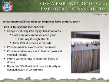 Slide 47: What responsibilities does an employer have under OSHA?