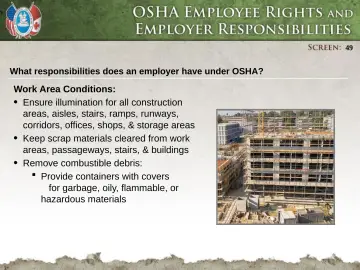 Slide 49: What responsibilities does an employer have under OSHA?