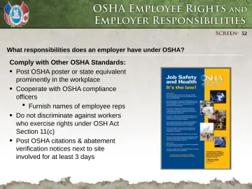 Slide 52: Post OSHA poster or state equivalent prominently in the workplace