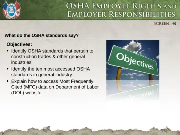 Slide 60: Identify OSHA standards that pertain to construction trades & other general industries