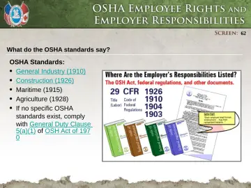 Slide 62: What do the OSHA standards say?