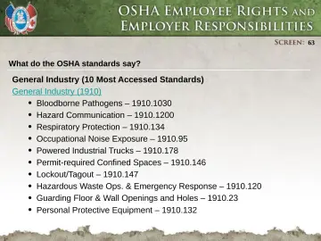Slide 63: What do the OSHA standards say?