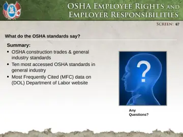 Slide 67: OSHA construction trades & general industry standards