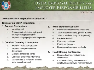 Slide 72: How are OSHA inspections conducted?
