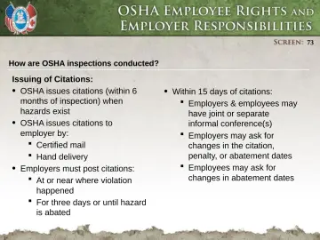 Slide 73: How are OSHA inspections conducted?