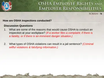 Slide 78: How are OSHA inspections conducted?