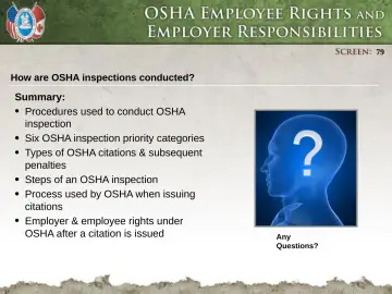 Slide 79: Procedures used to conduct OSHA inspection
