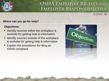 Slide 81: Identify sources within the workplace & worksite for getting help & information