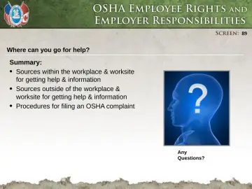 Slide 89: Sources within the workplace & worksite for getting help & information