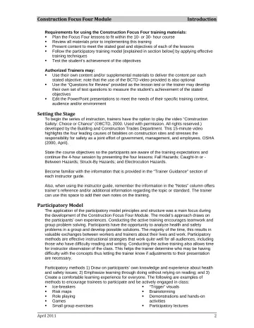 Page 8: Construction Focus Four Module Introduction