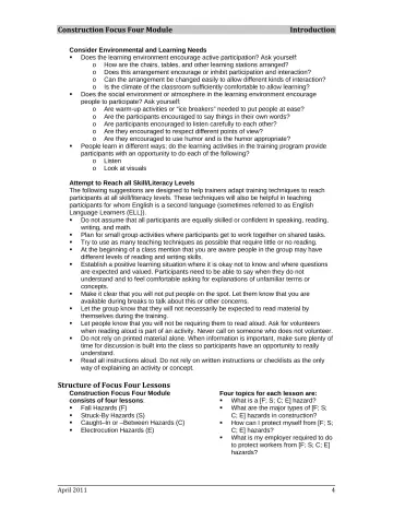 Page 10: Construction Focus Four Module Introduction