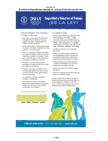 Page 13: El cartel esta disponible para descarga en: osha.gov/Publications/poster.html