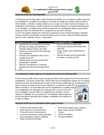 Page 14: Los empleadores deben proporcionar y pagar por los EPI