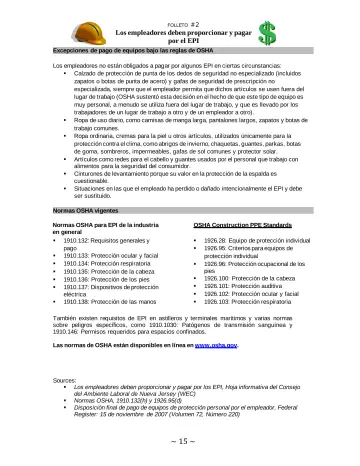 Page 15: Los empleadores deben proporcionar y pagar por el EPI