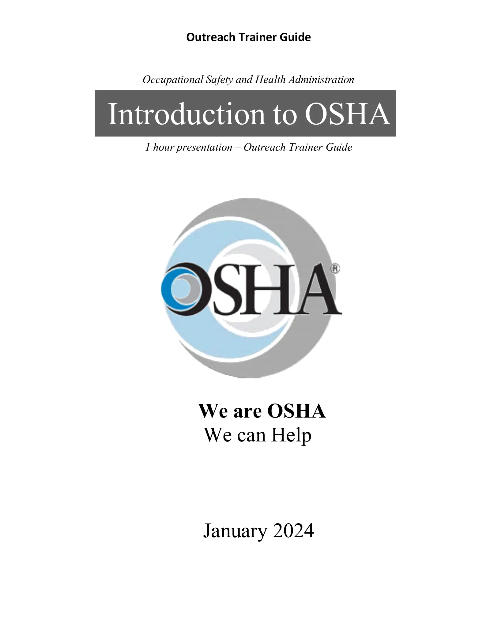 Introduction to OSHA Instructor Guide (2024), page 1: Introduction to OSHA