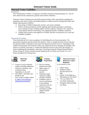 Page 4: Outreach Trainer Guide Outreach Trainer Guidelines