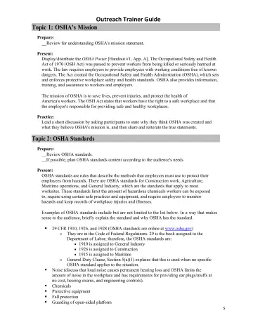 Page 5: Outreach Trainer Guide Topic 1: OSHA's Mission