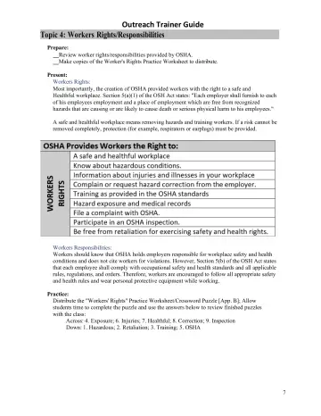 Page 7: Outreach Trainer Guide Topic 4: Workers Rights/Responsibilities