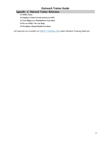 Page 13: Outreach Trainer Guide Appendix A: Outreach Trainer References