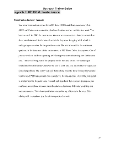 Page 27: Outreach Trainer Guide Appendix C: OPTIONAL Exercise Scenarios
